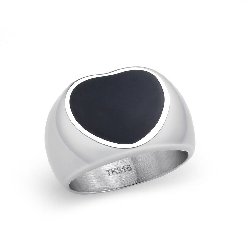 TK3882 - High polished (no plating) Stainless Steel Ring with Epoxy in Jet Alamode