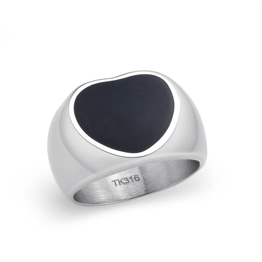 TK3882 - High polished (no plating) Stainless Steel Ring with Epoxy in Jet Alamode