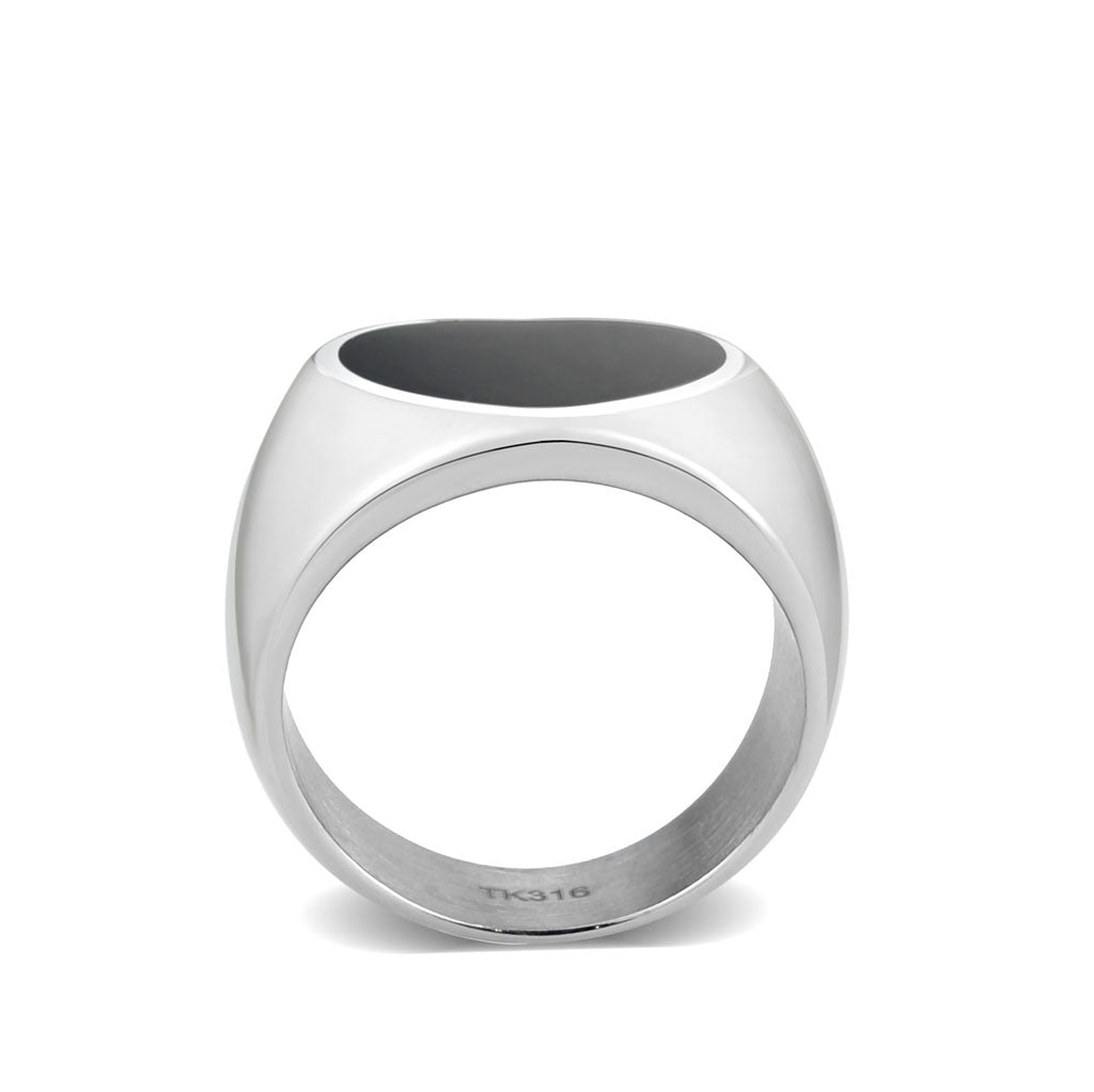 TK3882 - High polished (no plating) Stainless Steel Ring with Epoxy in Jet Alamode