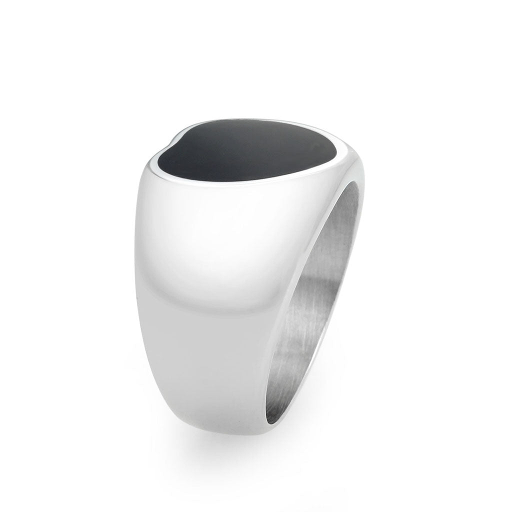 TK3882 - High polished (no plating) Stainless Steel Ring with Epoxy in Jet Alamode