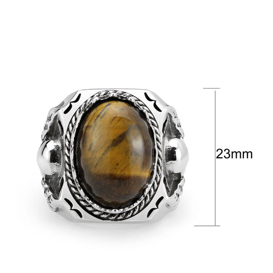 TK3896 - High polished (no plating) Stainless Steel Ring with Synthetic in Amber Alamode