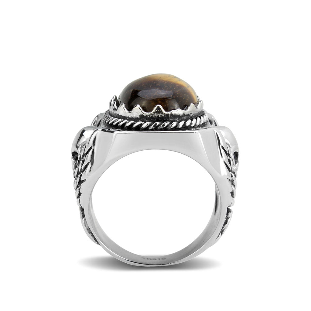 TK3896 - High polished (no plating) Stainless Steel Ring with Synthetic in Amber Alamode