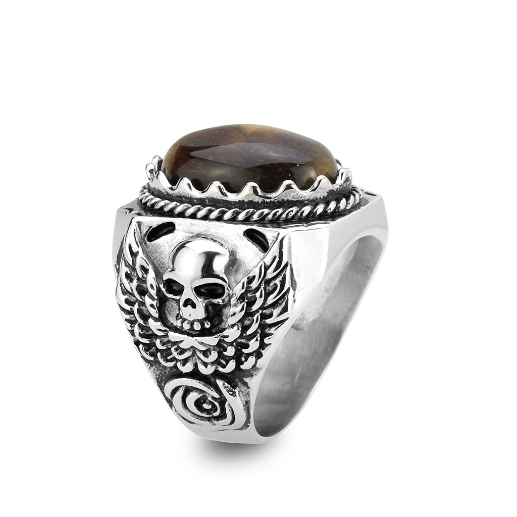TK3896 - High polished (no plating) Stainless Steel Ring with Synthetic in Amber Alamode