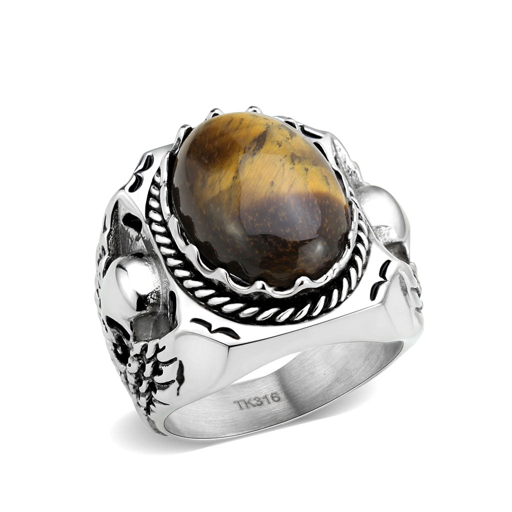TK3896 - High polished (no plating) Stainless Steel Ring with Synthetic in Amber Alamode