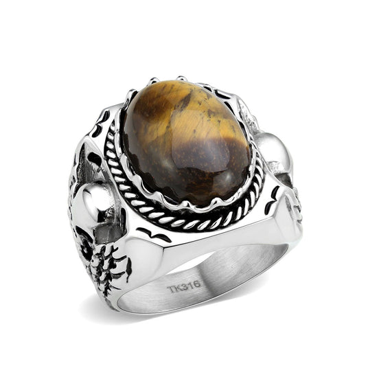 TK3896 - High polished (no plating) Stainless Steel Ring with Synthetic in Amber Alamode