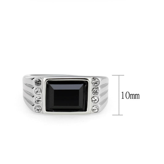 TK3902 - High polished (no plating) Stainless Steel Ring with Synthetic in Jet Alamode