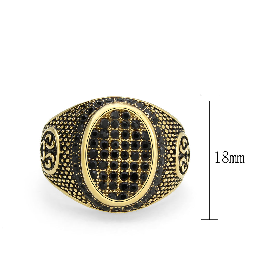 TK3910 - IP Gold(Ion Plating) Stainless Steel Ring with AAA Grade CZ in Jet Alamode