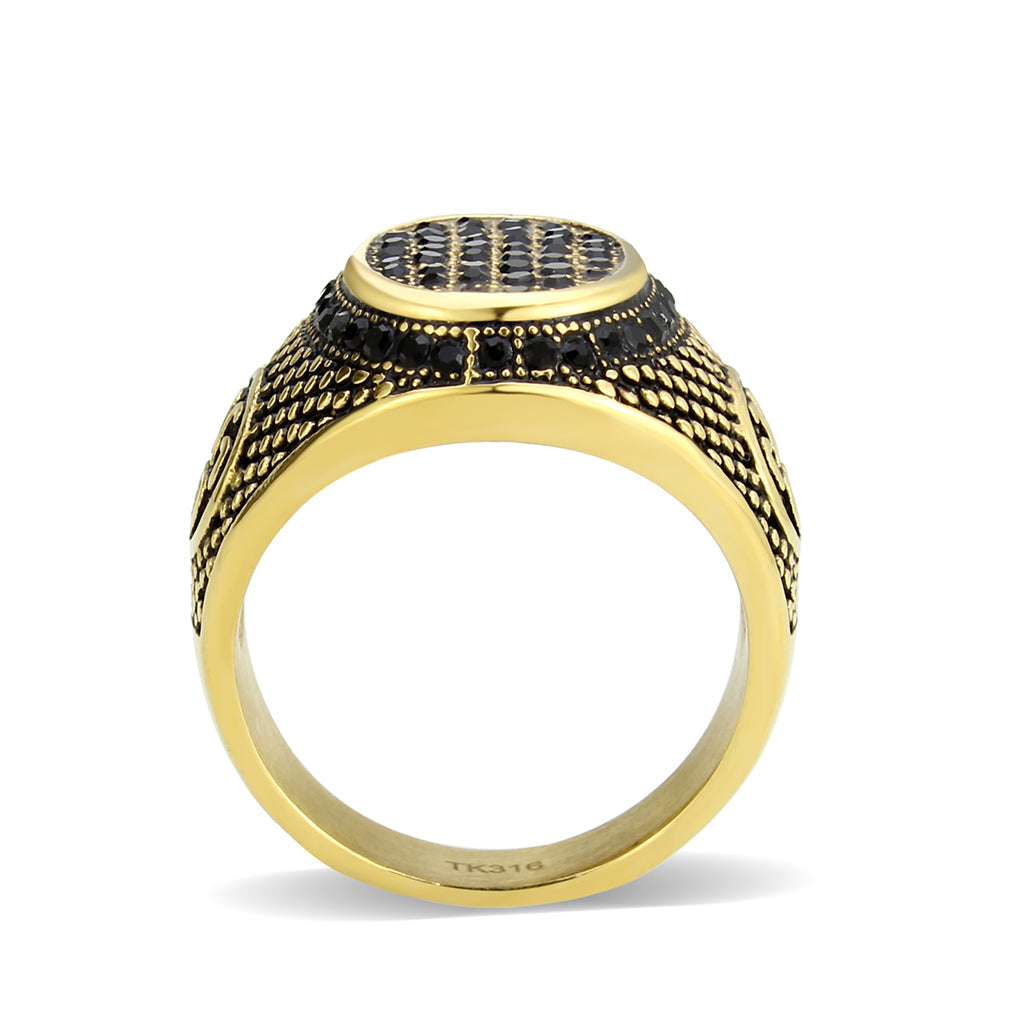 TK3910 - IP Gold(Ion Plating) Stainless Steel Ring with AAA Grade CZ in Jet Alamode