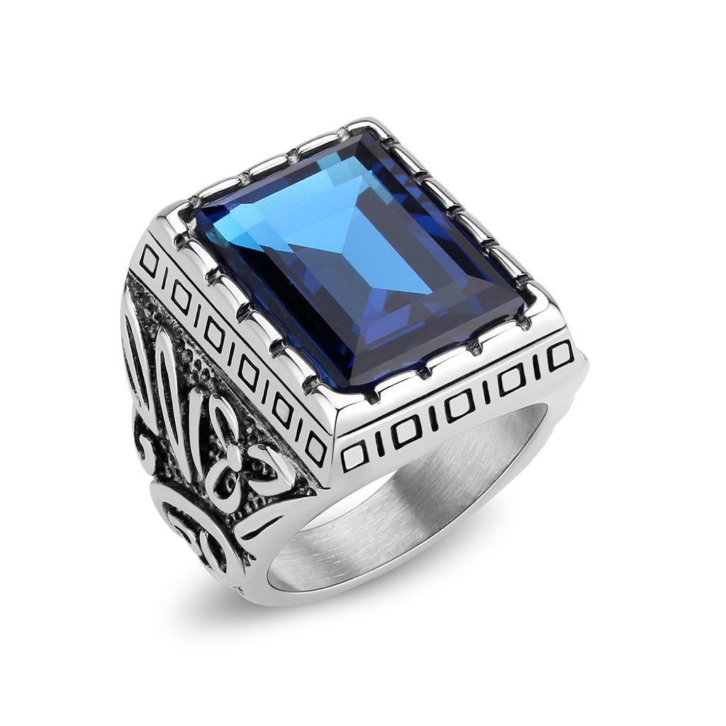 TK3913 - High polished (no plating) Stainless Steel Ring with Top Grade Crystal in Sapphire Alamode