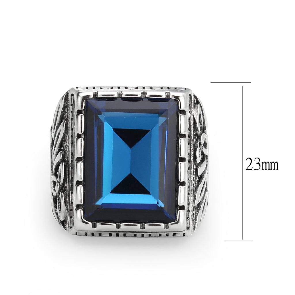 TK3913 - High polished (no plating) Stainless Steel Ring with Top Grade Crystal in Sapphire Alamode