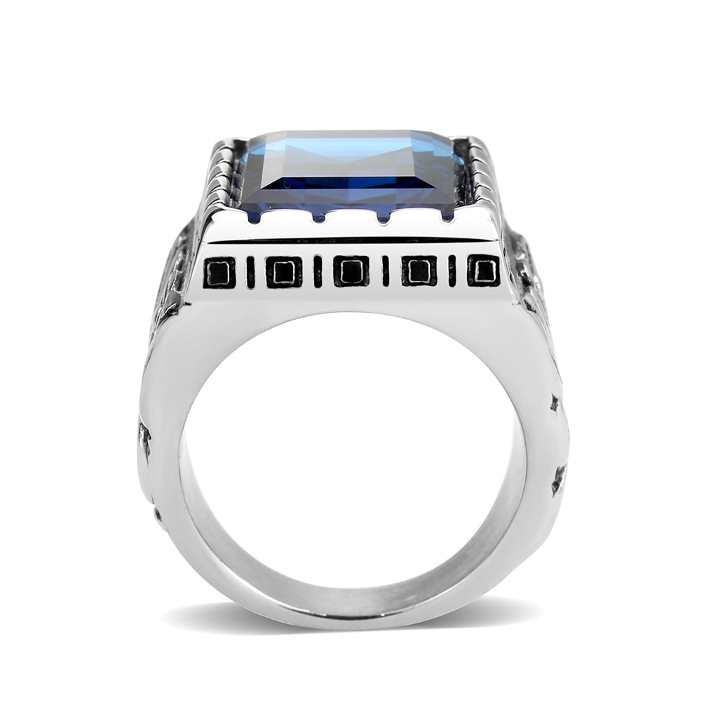 TK3913 - High polished (no plating) Stainless Steel Ring with Top Grade Crystal in Sapphire Alamode