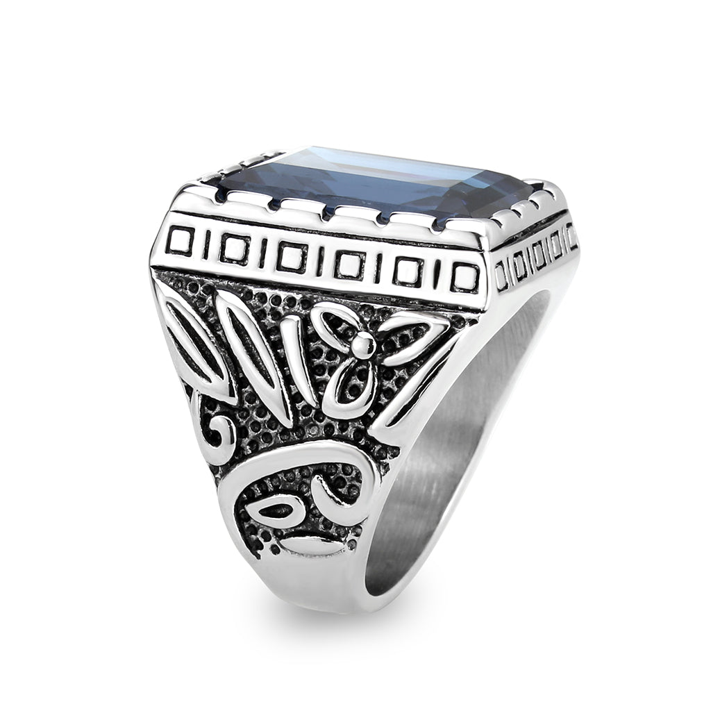 TK3913 - High polished (no plating) Stainless Steel Ring with Top Grade Crystal in Sapphire Alamode