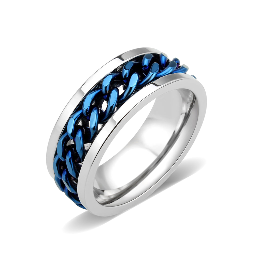 TK3916 - Two Tone IP Blue Stainless Steel Ring with NoStone in No Stone Alamode