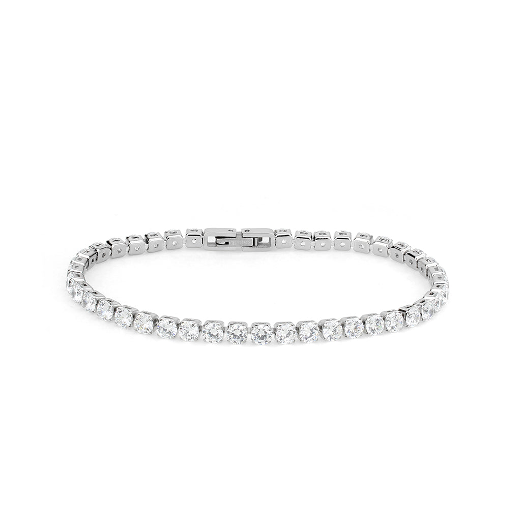 TK3947 - High polished (no plating) Stainless Steel Bracelet with AAA Grade CZ in Clear Alamode