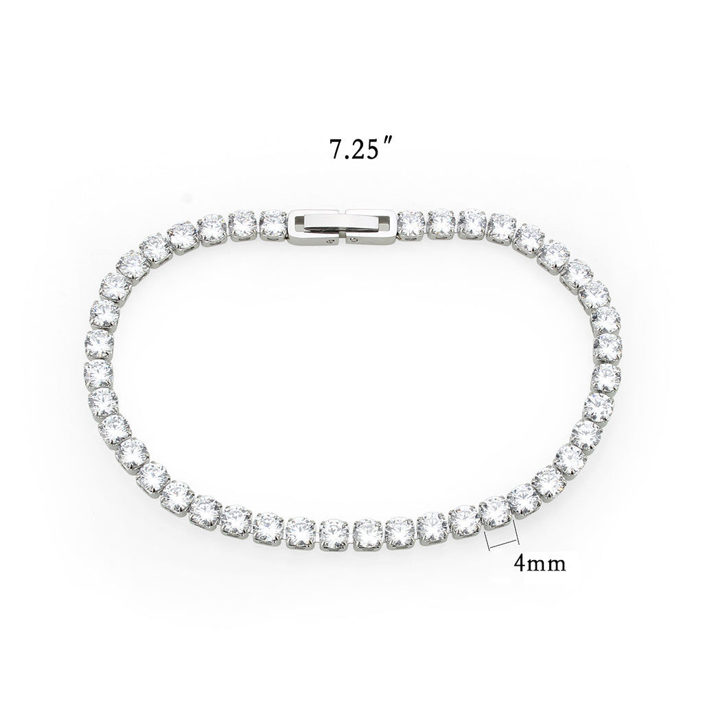 TK3947 - High polished (no plating) Stainless Steel Bracelet with AAA Grade CZ in Clear Alamode