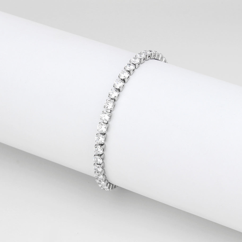 TK3947 - High polished (no plating) Stainless Steel Bracelet with AAA Grade CZ in Clear Alamode