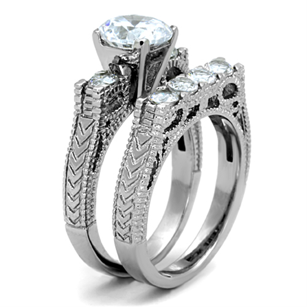 TK5X019 - High polished (no plating) Stainless Steel Ring with AAA Grade CZ  in Clear Alamode