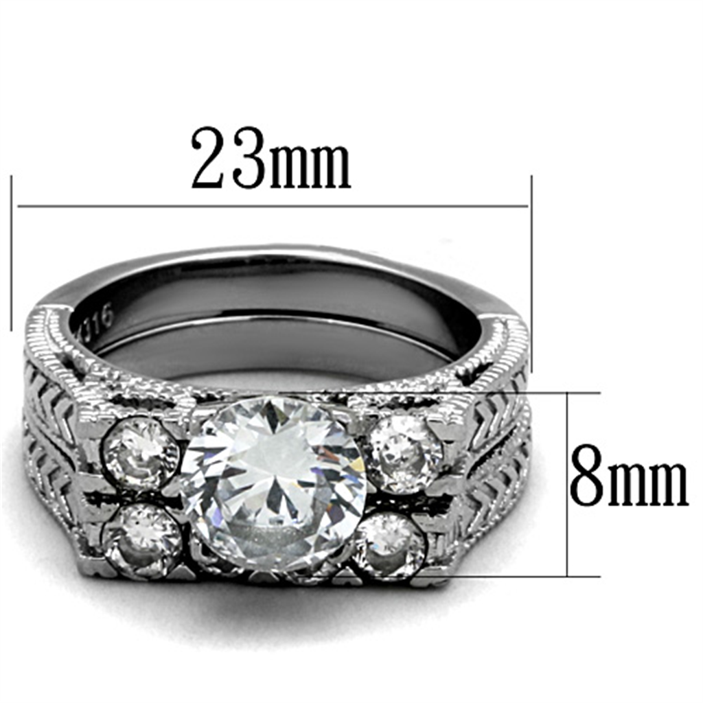 TK5X019 - High polished (no plating) Stainless Steel Ring with AAA Grade CZ  in Clear Alamode