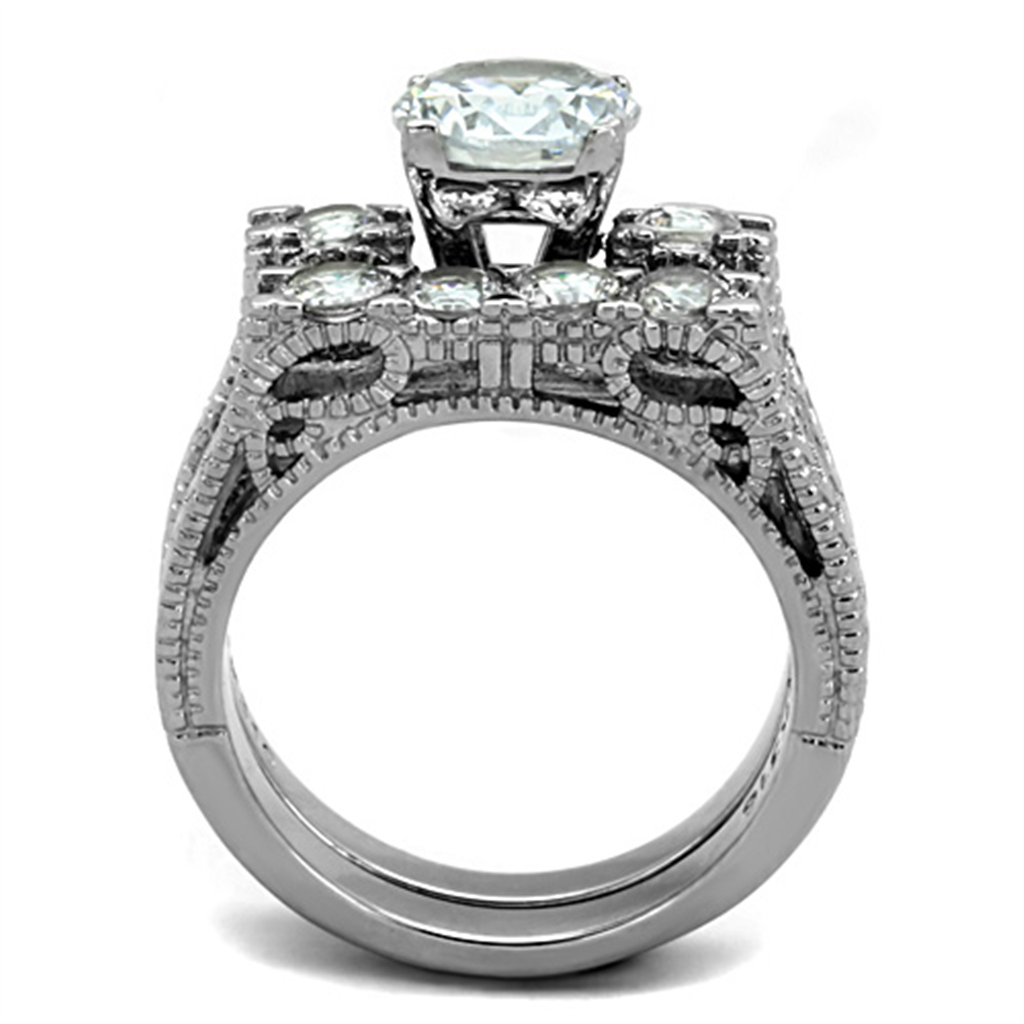 TK5X019 - High polished (no plating) Stainless Steel Ring with AAA Grade CZ  in Clear Alamode