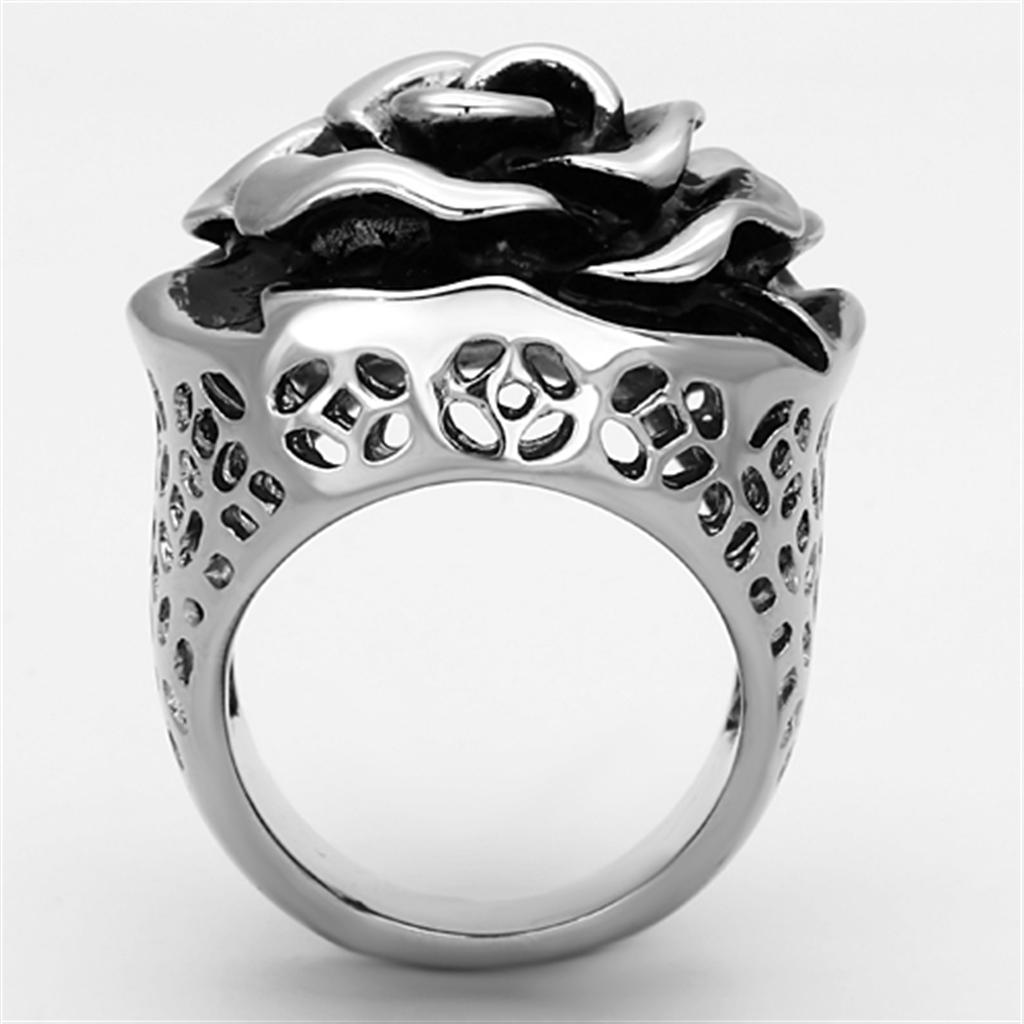 TK922 - High polished (no plating) Stainless Steel Ring with Epoxy  in Jet Alamode