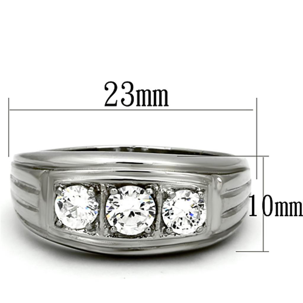 TK946 - High polished (no plating) Stainless Steel Ring with AAA Grade CZ  in Clear Alamode