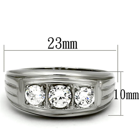 TK946 - High polished (no plating) Stainless Steel Ring with AAA Grade CZ  in Clear Alamode