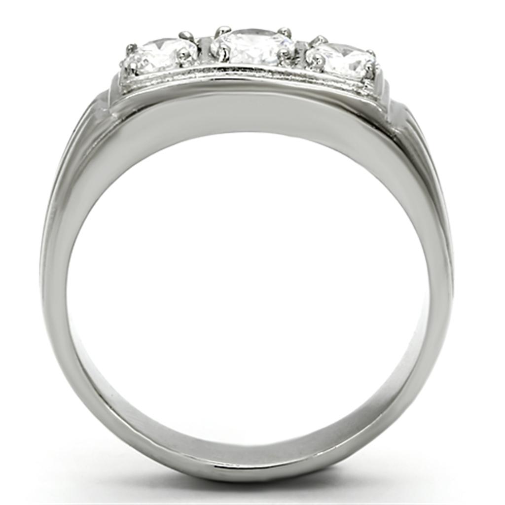 TK946 - High polished (no plating) Stainless Steel Ring with AAA Grade CZ  in Clear Alamode
