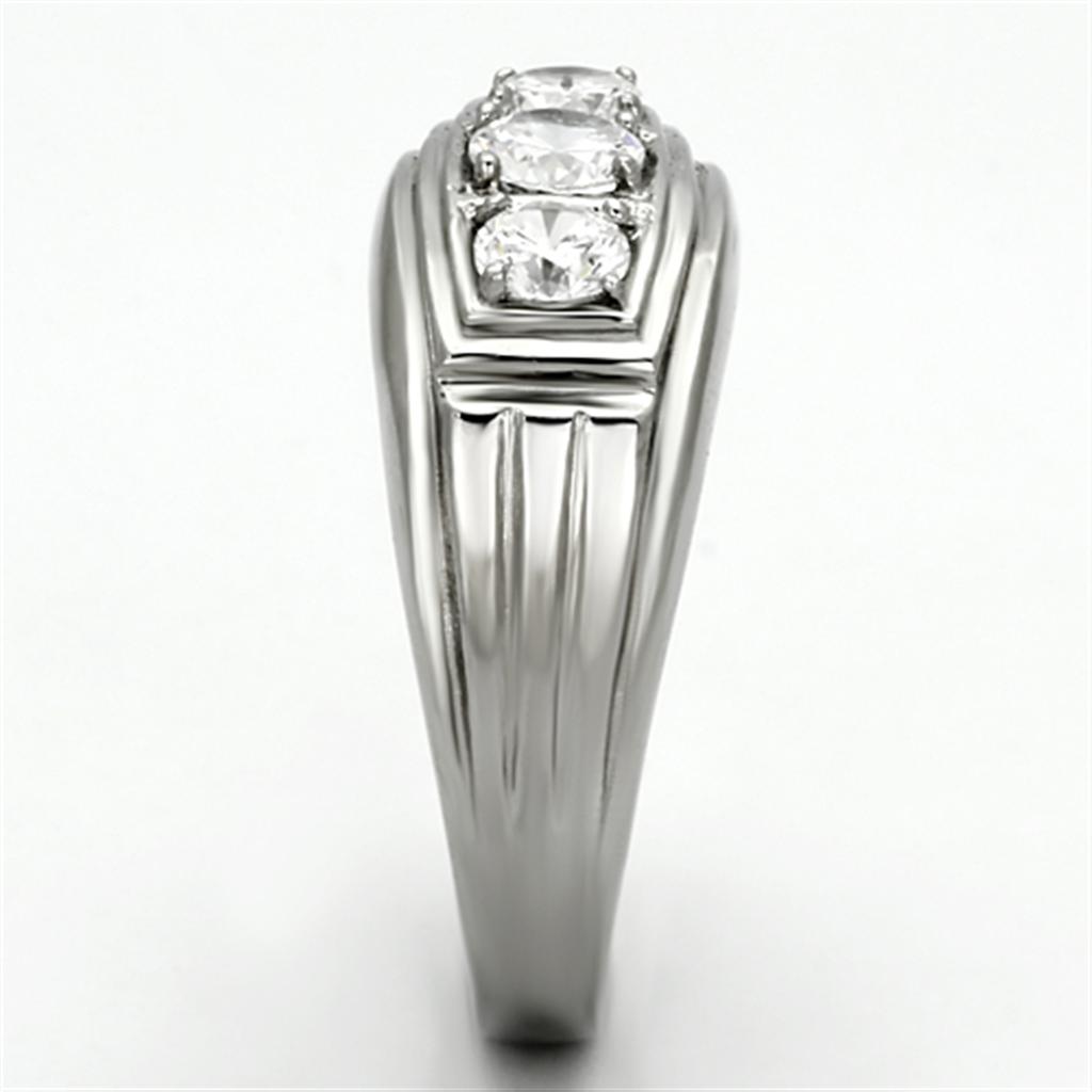 TK946 - High polished (no plating) Stainless Steel Ring with AAA Grade CZ  in Clear Alamode
