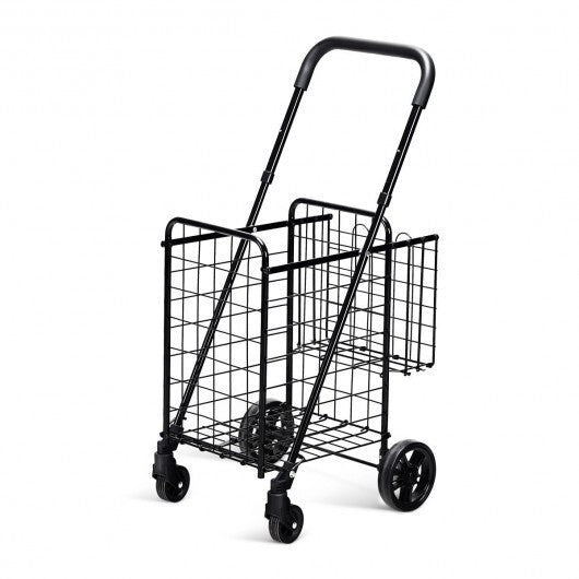 Folding Shopping Cart Basket Rolling Trolley with Adjustable Handle-Black W2B