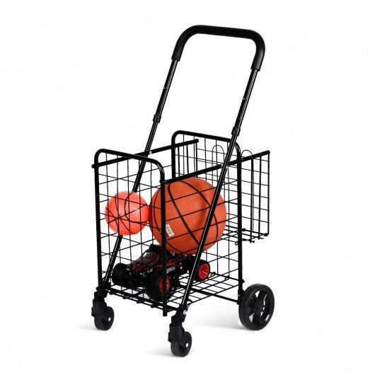 Folding Shopping Cart Basket Rolling Trolley with Adjustable Handle-Black W2B