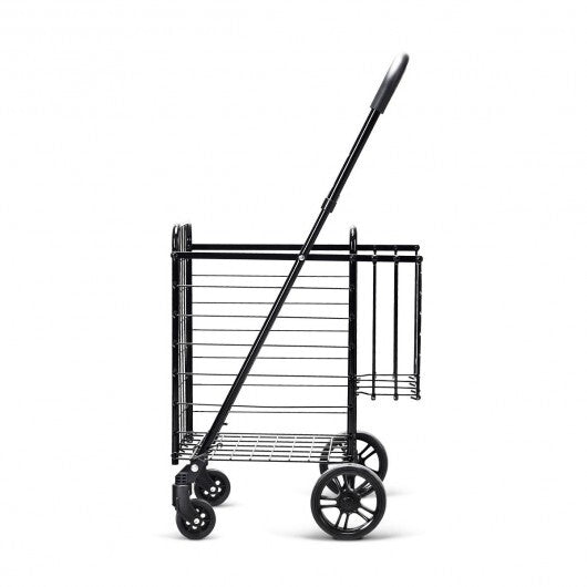 Folding Shopping Cart Basket Rolling Trolley with Adjustable Handle-Black W2B