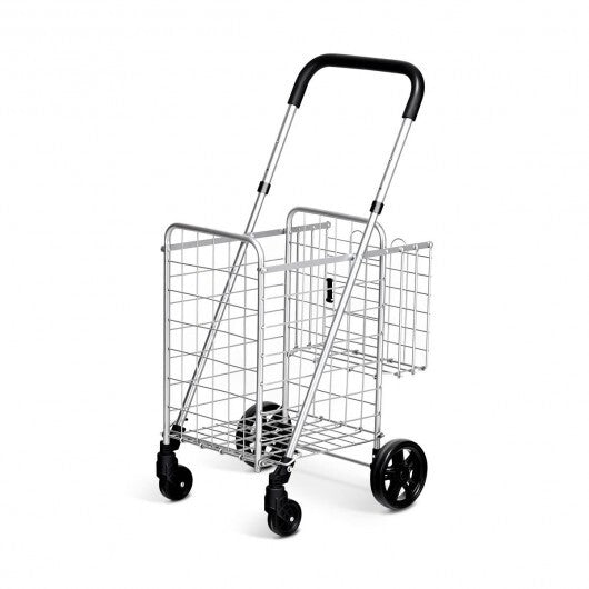 Folding Shopping Cart Basket Rolling Trolley with Adjustable Handle-Black W2B