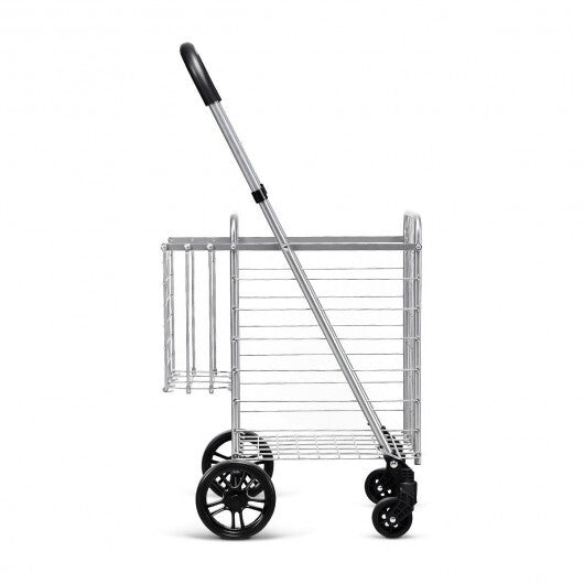 Folding Shopping Cart Basket Rolling Trolley with Adjustable Handle-Black W2B