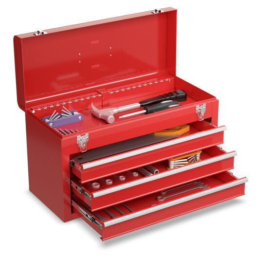 Portable Garage Mechanic Tool Cabinet Box with 3 Drawers-Red W2B