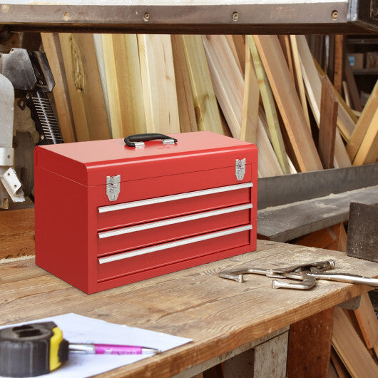 Portable Garage Mechanic Tool Cabinet Box with 3 Drawers-Red W2B