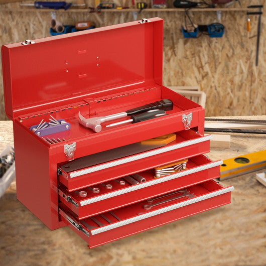 Portable Garage Mechanic Tool Cabinet Box with 3 Drawers-Red W2B