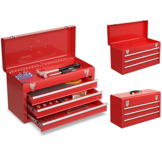 Portable Garage Mechanic Tool Cabinet Box with 3 Drawers-Red W2B