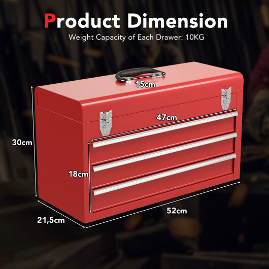 Portable Garage Mechanic Tool Cabinet Box with 3 Drawers-Red W2B