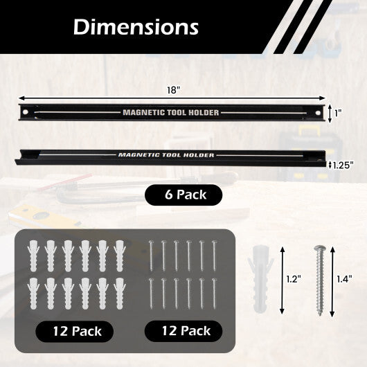 18 Inch Magnetic Tool Holder Strip with Mounting Screws-Black W2B