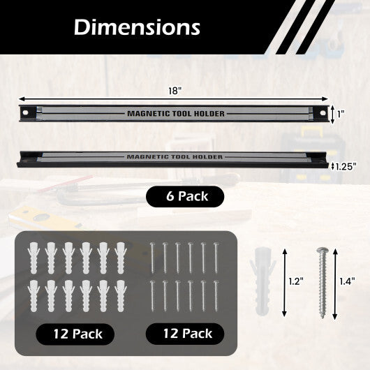 18 Inch Magnetic Tool Holder Strip with Mounting Screws-Black W2B