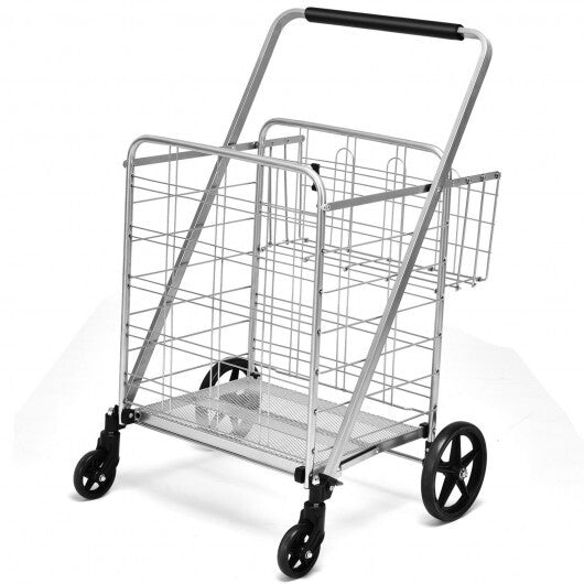 Heavy Duty Folding Utility Shopping Double Cart-Black