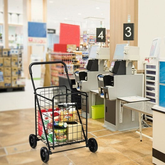 Portable Folding Shopping Cart Utility for Grocery Laundry-Black W2B