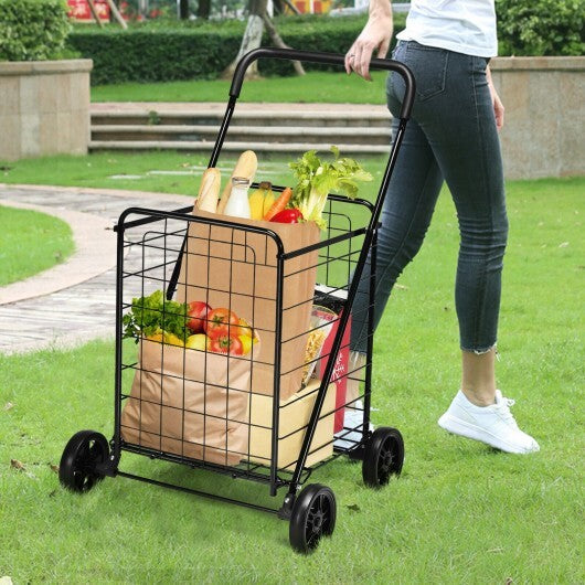 Portable Folding Shopping Cart Utility for Grocery Laundry-Black W2B