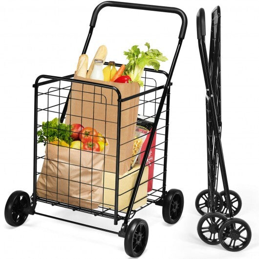 Portable Folding Shopping Cart Utility for Grocery Laundry-Black W2B
