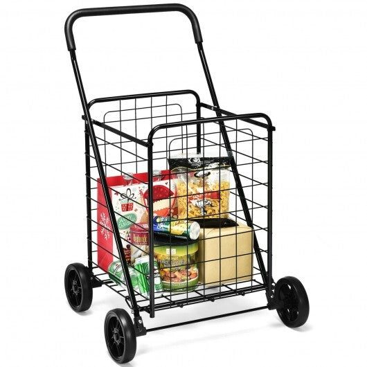 Portable Folding Shopping Cart Utility for Grocery Laundry-Black W2B