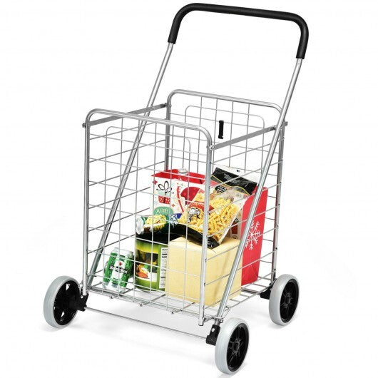 Portable Folding Shopping Cart Utility for Grocery Laundry-Black W2B