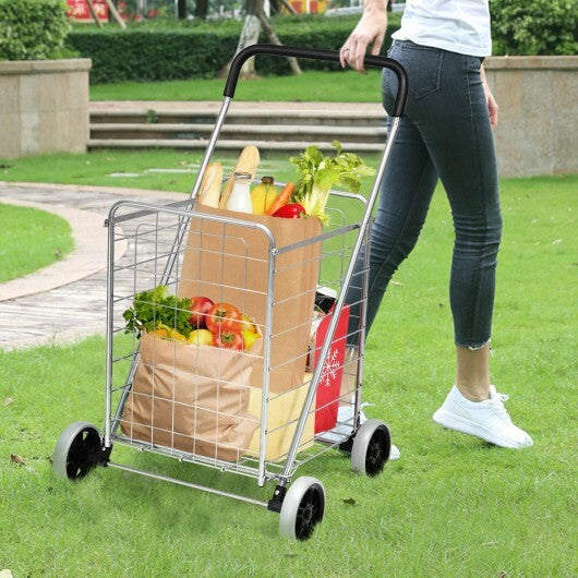 Portable Folding Shopping Cart Utility for Grocery Laundry-Black W2B