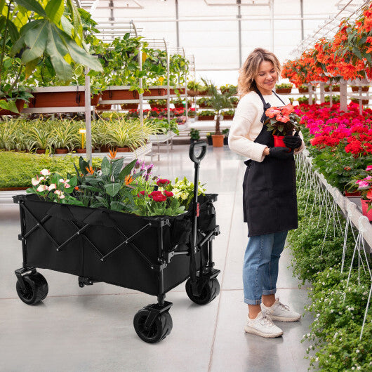 Folding Utility Garden Cart with Wide Wheels and Adjustable Handle-Blue