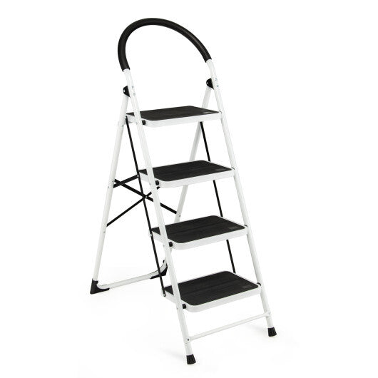 4-Step Folding Ladder with Anti-Slip Pedal Platform 330Lbs Capacity W2B