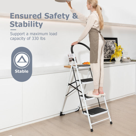 4-Step Folding Ladder with Anti-Slip Pedal Platform 330Lbs Capacity W2B